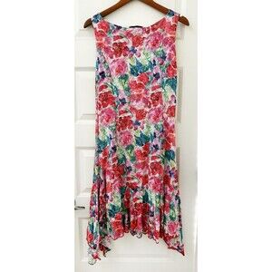 Carine sz. Medium Floral Crinkle Burnout Knit Drop Waist Women's Summer Dress